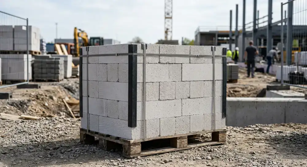 Pallet of AAC blocks ready for transport